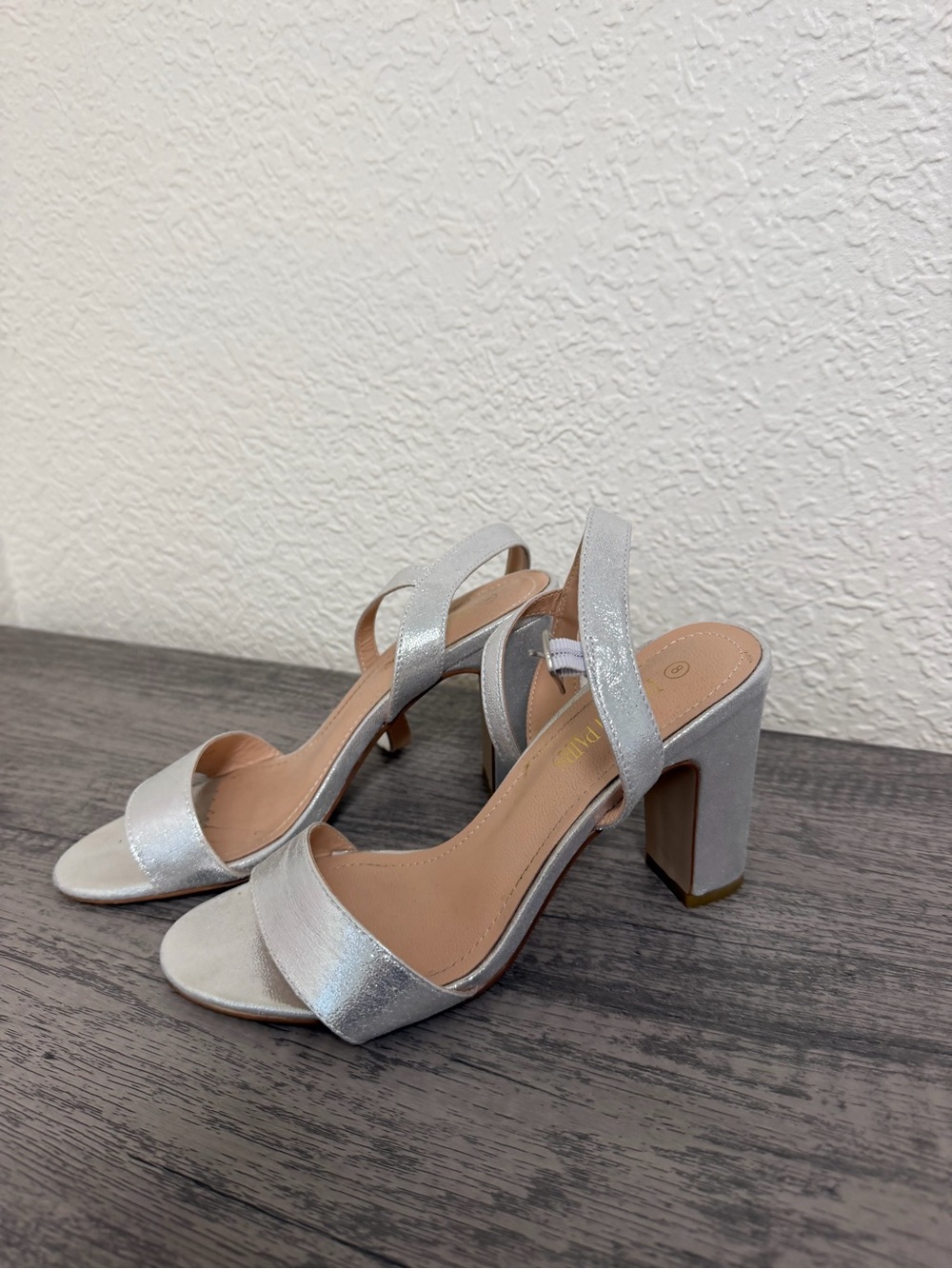 Metallic Silver Block Heel Slingback Sandals for Women
